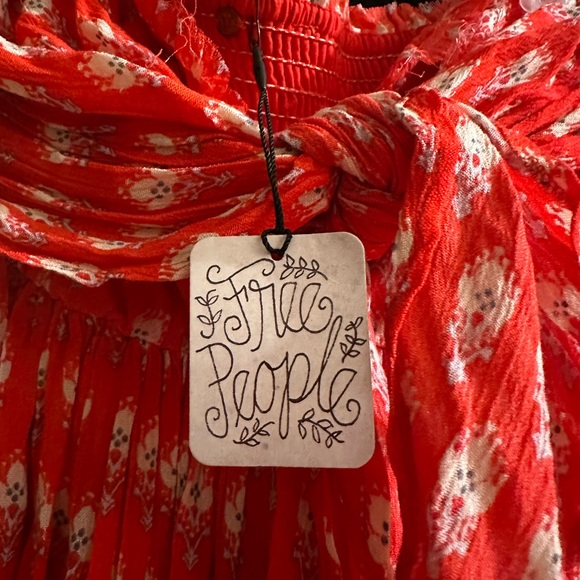 NWT Free People- S unique strapless red flowy dress - Picture 2 of 7